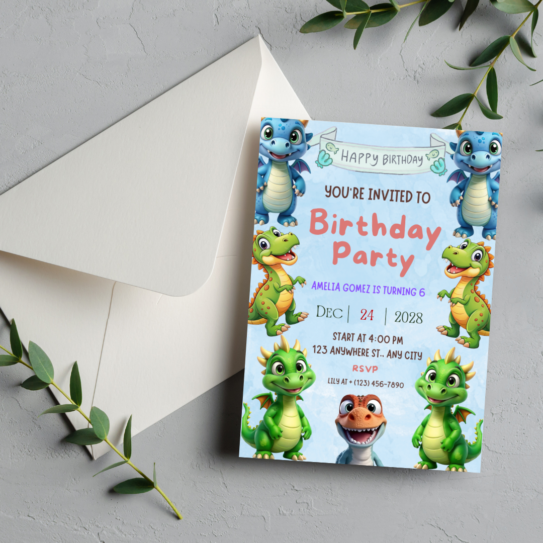 Editable Dinosaur Invitation, Dinosaur Birthday Party Invitation, T-Rex Party Invite, Dinosaur Birthday Invite, Editable Canva Template
