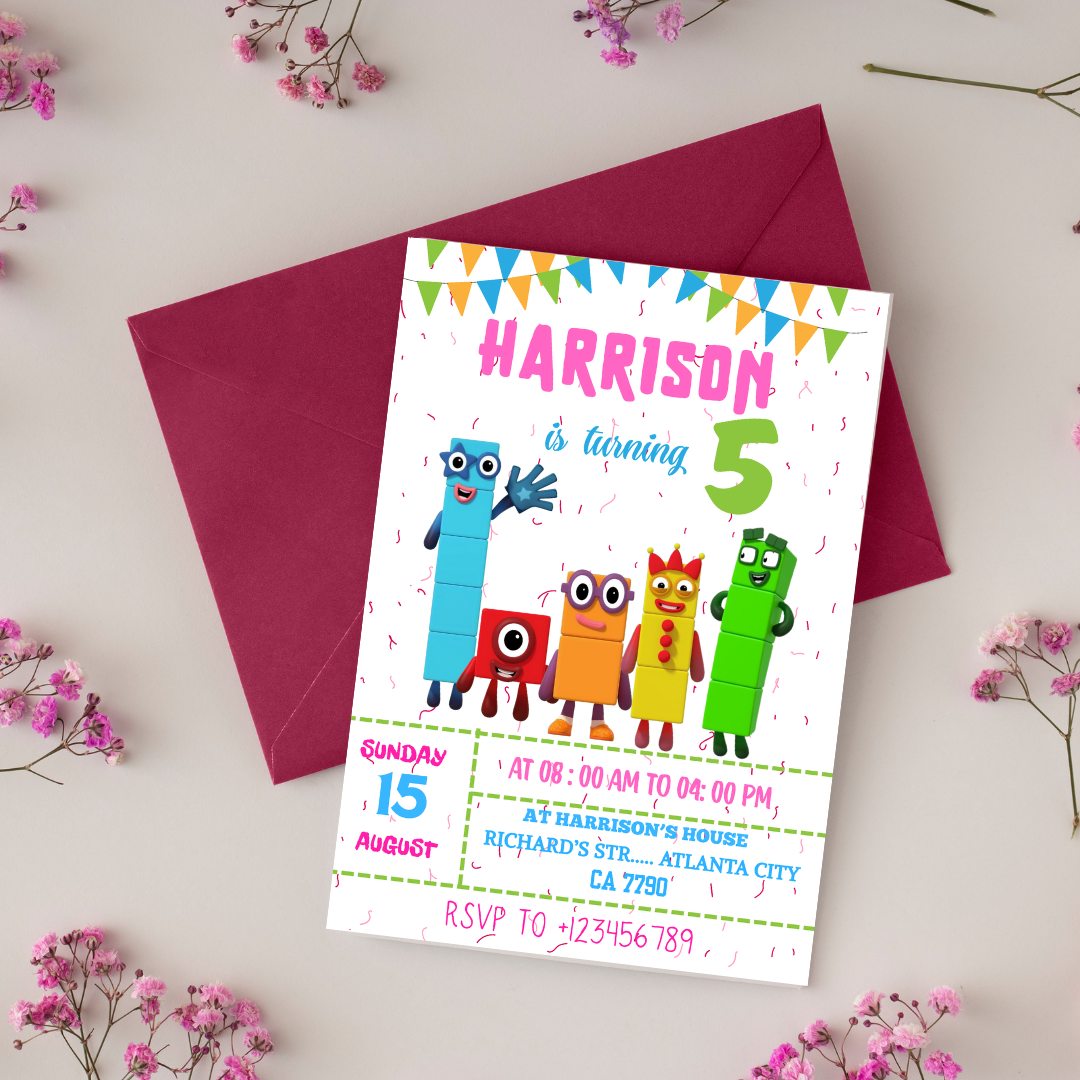 Editable Number blocks, Birthday Invitation, Printable Birthday Party Invite, Digital Kid Party Invite, Number Inspired Birthday Invitation
