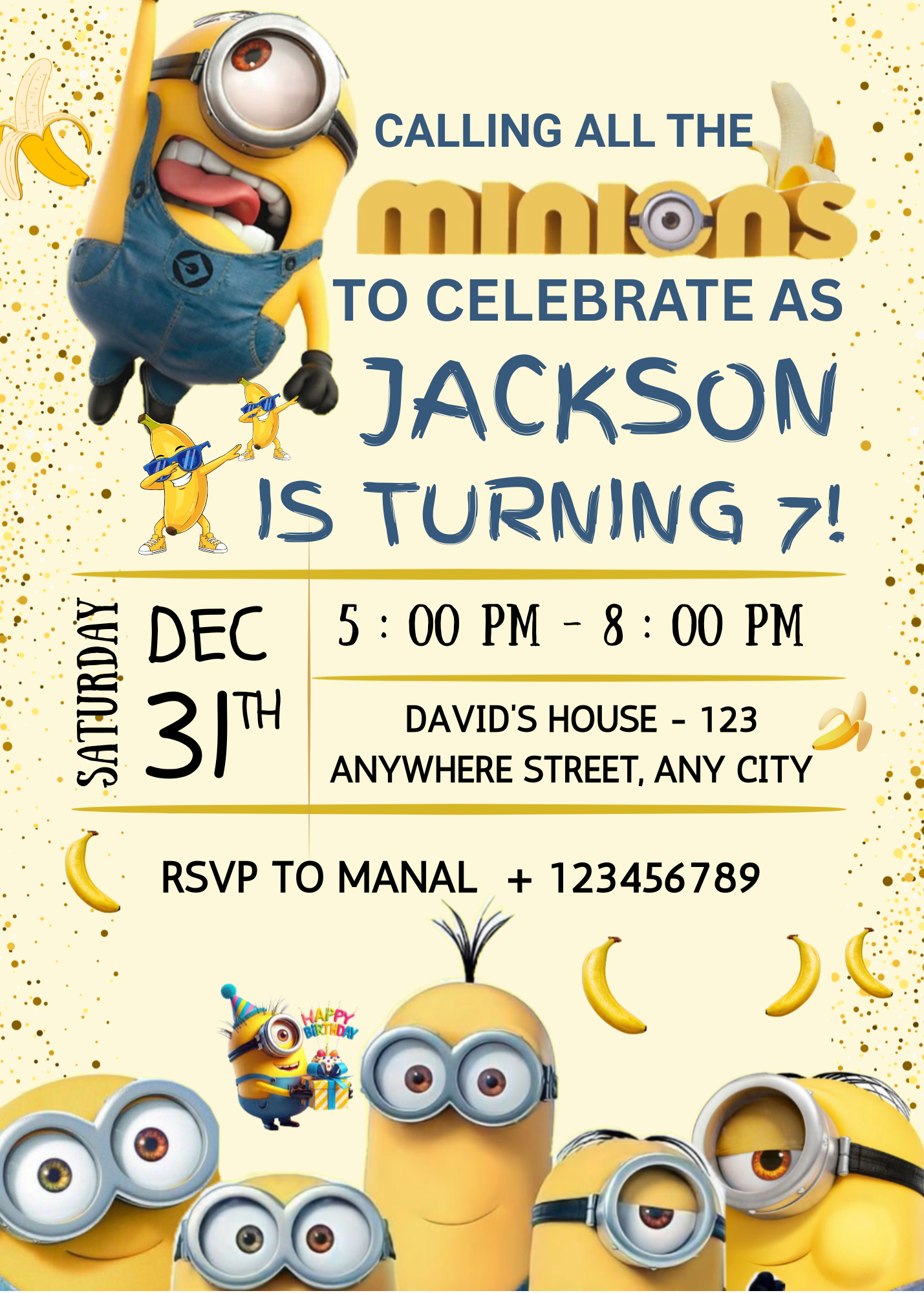 Editable Yellow Minions Birthday Invitation, Editable Minion Birthday Invitation, Printable Birthday Invite, Digital Kids Party Invite