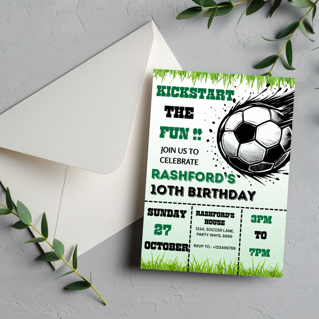 Soccer Birthday Invitation, Editable Age Soccer Jersey, Kid Soccer Bday Party Invite, Digital Template, Printable Card, Instant Download
