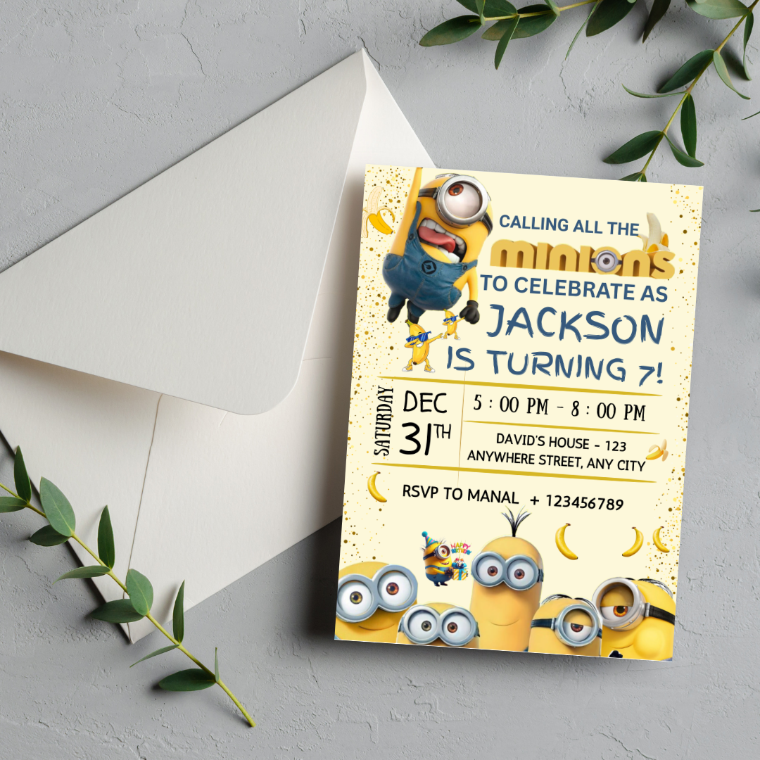 Editable Yellow Minions Birthday Invitation, Editable Minion Birthday Invitation, Printable Birthday Invite, Digital Kids Party Invite