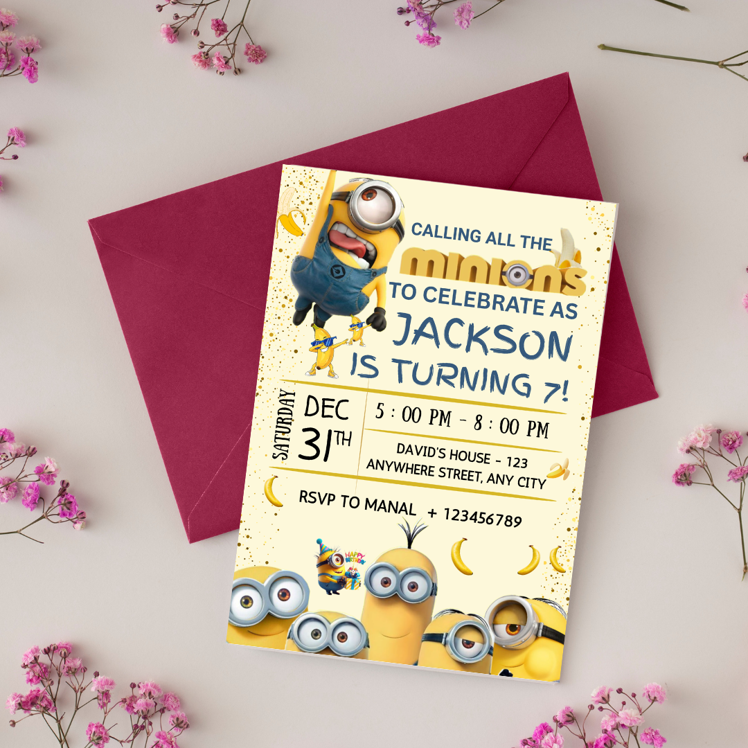 Editable Yellow Minions Birthday Invitation, Editable Minion Birthday Invitation, Printable Birthday Invite, Digital Kids Party Invite