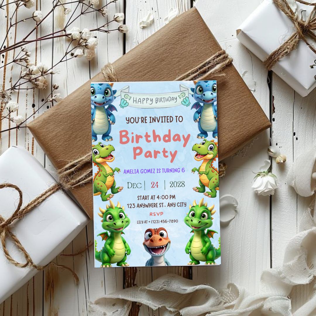 Editable Dinosaur Invitation, Dinosaur Birthday Party Invitation, T-Rex Party Invite, Dinosaur Birthday Invite, Editable Canva Template