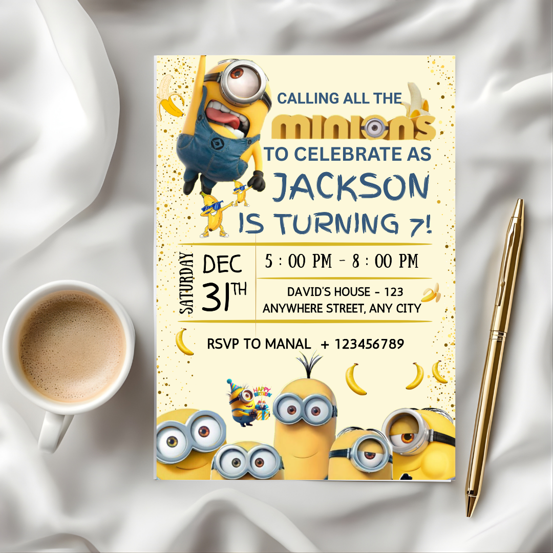 Editable Yellow Minions Birthday Invitation, Editable Minion Birthday Invitation, Printable Birthday Invite, Digital Kids Party Invite