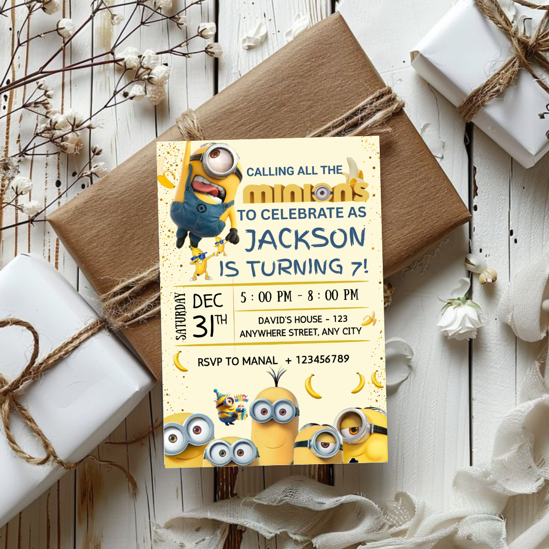 Editable Yellow Minions Birthday Invitation, Editable Minion Birthday Invitation, Printable Birthday Invite, Digital Kids Party Invite