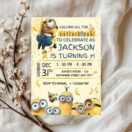 Editable Yellow Minions Birthday Invitation, Editable Minion Birthday Invitation, Printable Birthday Invite, Digital Kids Party Invite