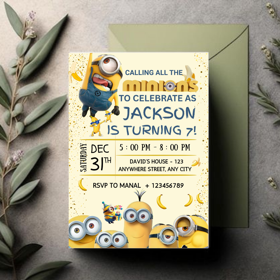 Editable Yellow Minions Birthday Invitation, Editable Minion Birthday Invitation, Printable Birthday Invite, Digital Kids Party Invite