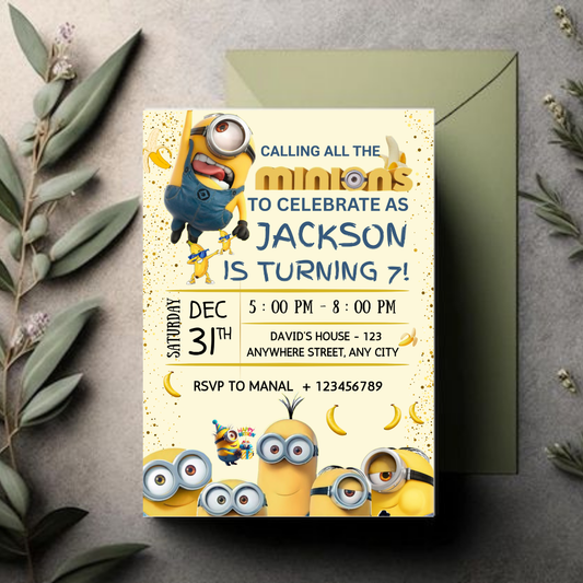 Editable Yellow Minions Birthday Invitation, Editable Minion Birthday Invitation, Printable Birthday Invite, Digital Kids Party Invite