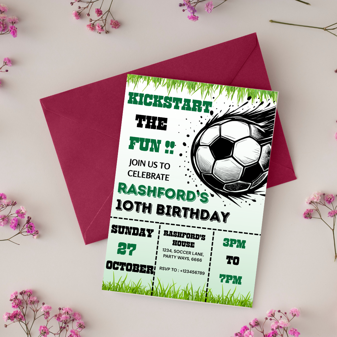 Soccer Birthday Invitation, Editable Age Soccer Jersey, Kid Soccer Bday Party Invite, Digital Template, Printable Card, Instant Download