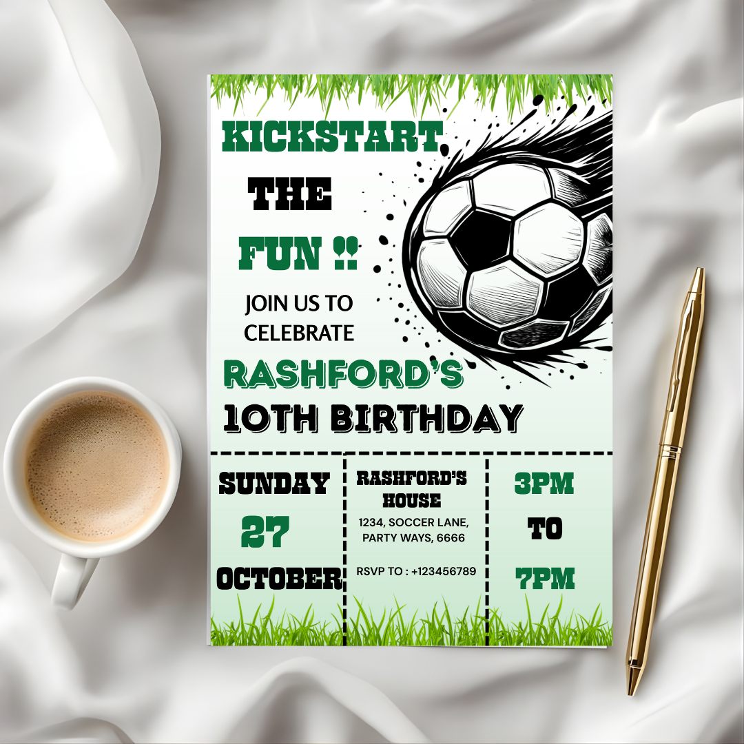 Soccer Birthday Invitation, Editable Age Soccer Jersey, Kid Soccer Bday Party Invite, Digital Template, Printable Card, Instant Download