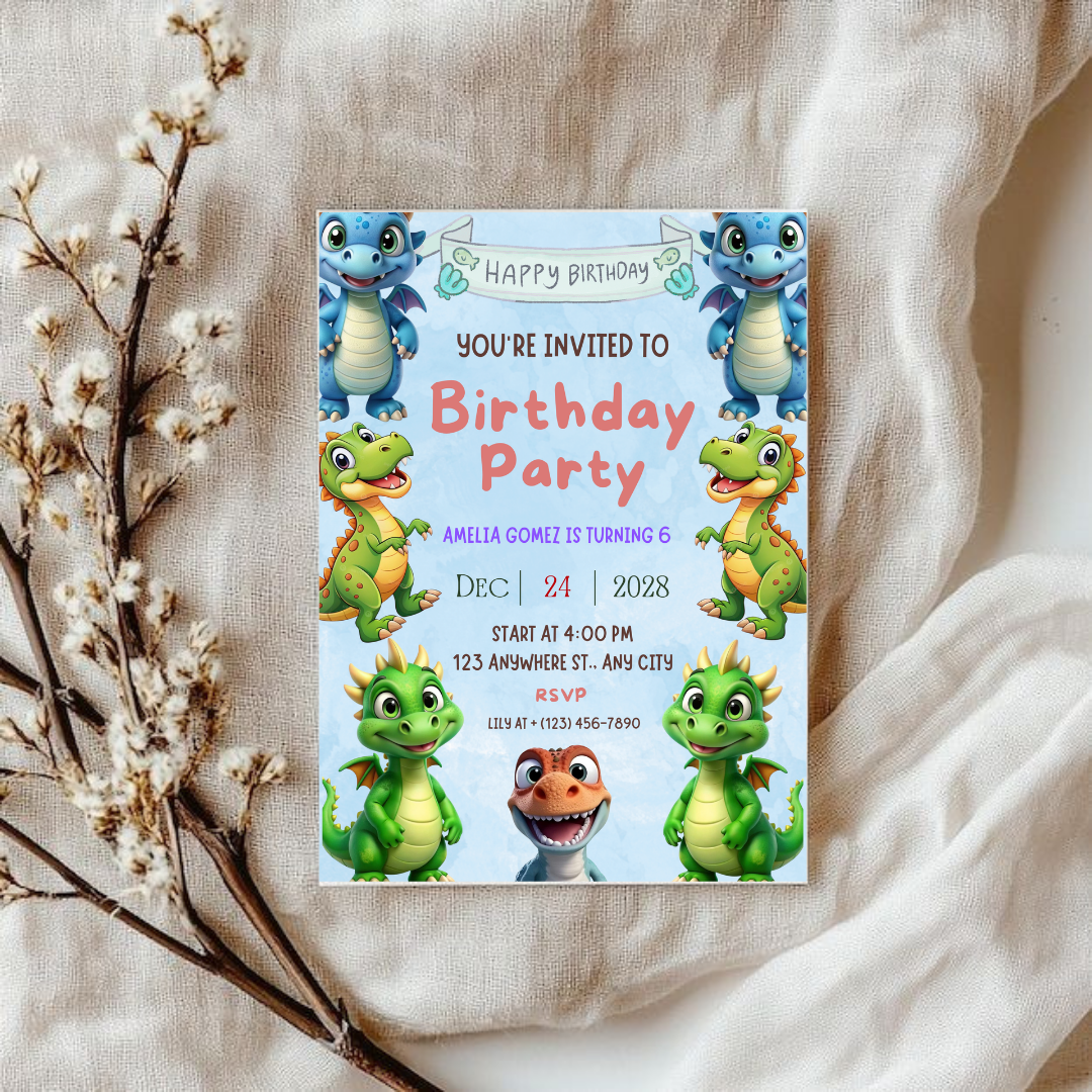 Editable Dinosaur Invitation, Dinosaur Birthday Party Invitation, T-Rex Party Invite, Dinosaur Birthday Invite, Editable Canva Template