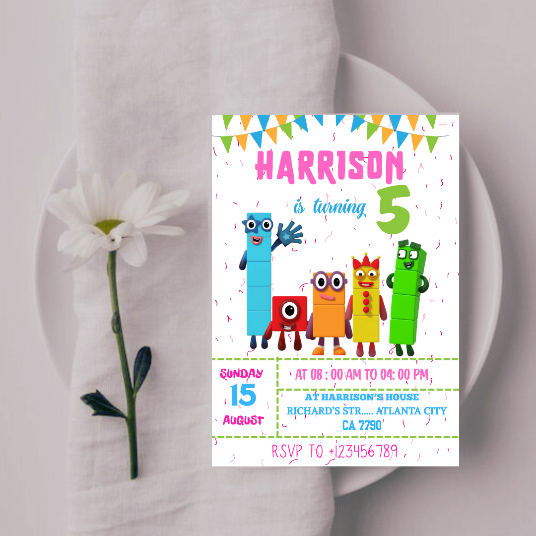 Editable Number blocks, Birthday Invitation, Printable Birthday Party Invite, Digital Kid Party Invite, Number Inspired Birthday Invitation