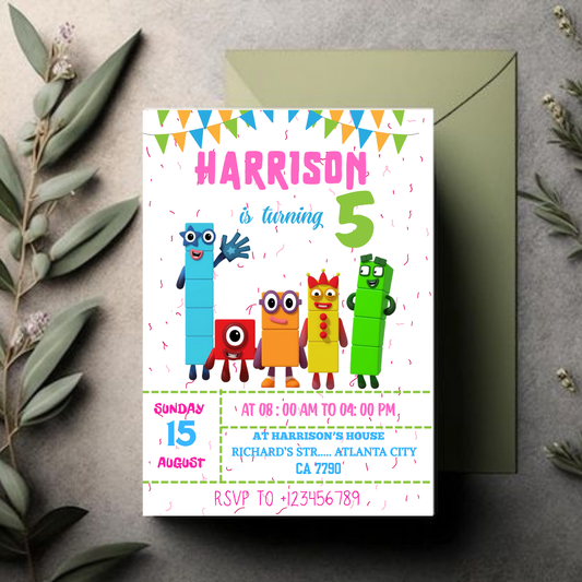 Editable Number blocks, Birthday Invitation, Printable Birthday Party Invite, Digital Kid Party Invite, Number Inspired Birthday Invitation