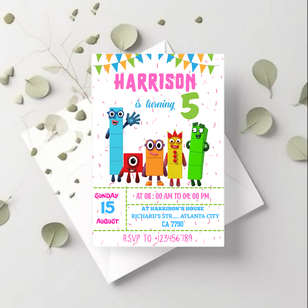 Editable Number blocks, Birthday Invitation, Printable Birthday Party Invite, Digital Kid Party Invite, Number Inspired Birthday Invitation
