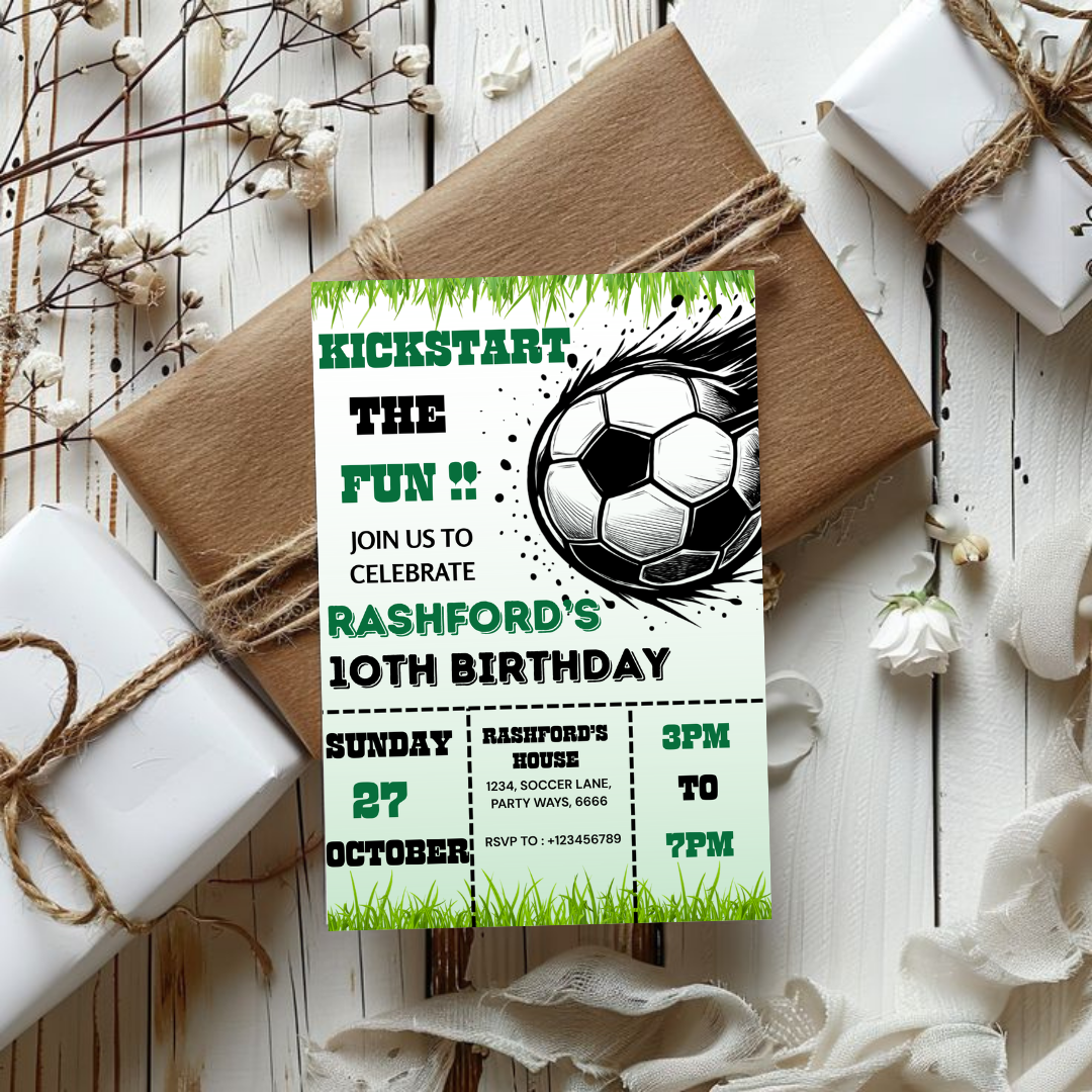 Soccer Birthday Invitation, Editable Age Soccer Jersey, Kid Soccer Bday Party Invite, Digital Template, Printable Card, Instant Download