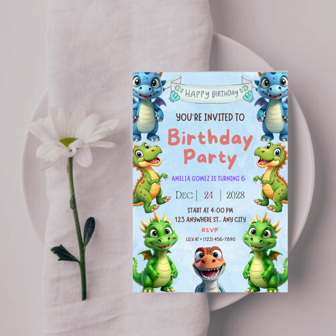 Editable Dinosaur Invitation, Dinosaur Birthday Party Invitation, T-Rex Party Invite, Dinosaur Birthday Invite, Editable Canva Template