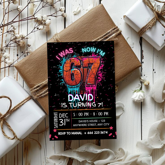 Six Seven Birthday Invitation, I was 6 now I'm 7 Party Invite, 6-7 Birthday Invite, Editable Party Template, Kids Birthday, Digital Download