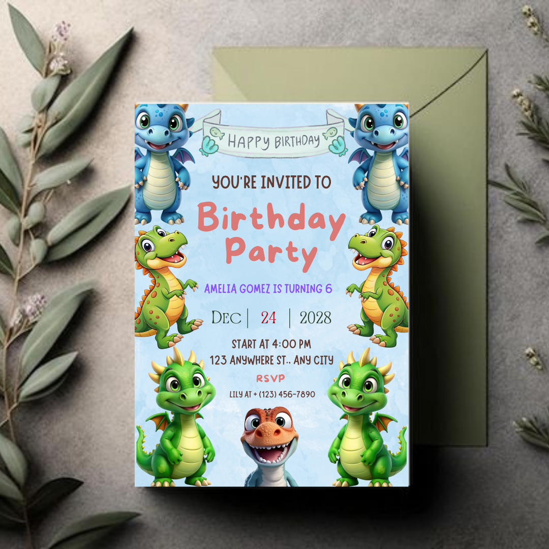 Editable Dinosaur Invitation, Dinosaur Birthday Party Invitation, T-Rex Party Invite, Dinosaur Birthday Invite, Editable Canva Template