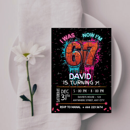 Six Seven Birthday Invitation, I was 6 now I'm 7 Party Invite, 6-7 Birthday Invite, Editable Party Template, Kids Birthday, Digital Download