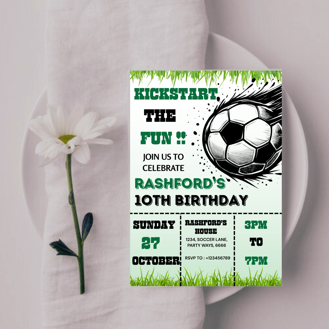 Soccer Birthday Invitation, Editable Age Soccer Jersey, Kid Soccer Bday Party Invite, Digital Template, Printable Card, Instant Download