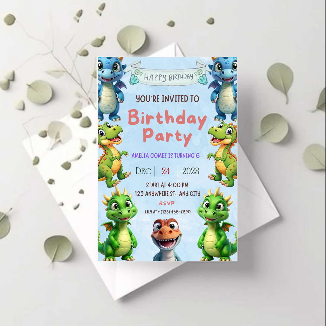 Editable Dinosaur Invitation, Dinosaur Birthday Party Invitation, T-Rex Party Invite, Dinosaur Birthday Invite, Editable Canva Template